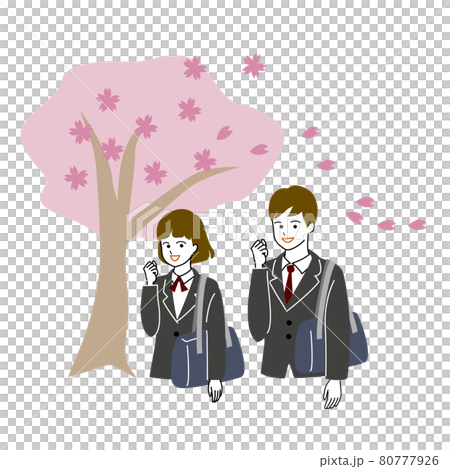 Vector illustration of two student men and women sending ale with the tongue of a cherry tree Vector illustration of two student men and women sending ale with the tongue of a cherry tree 80777926
