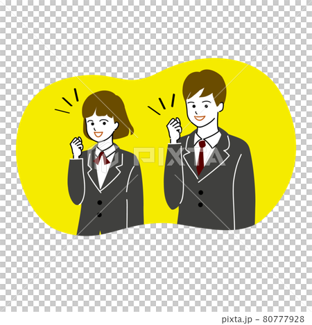 ガッツポーズをする学生男女二人のベクターイラストのイラスト素材
