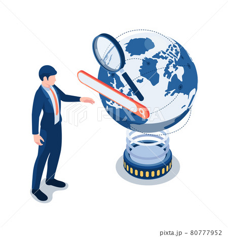 Isometric Businessman Touching Search Bar Over のイラスト素材