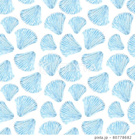 Hand-drawn watercolor sea pattern with shells. Nature print with shells for sea decor. 80778682