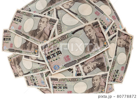 不規則に並べられた一万円札 不規則に並べられた一万円札 80778872