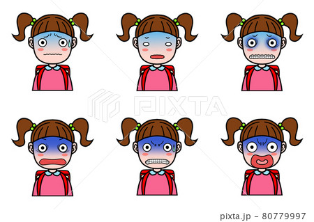 女子小学生の表情 怯え顔のイラスト素材