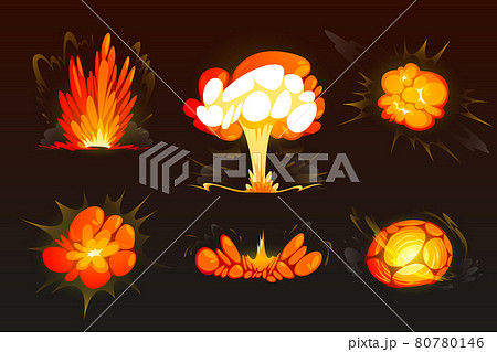 Cartoon bomb explosion set. Clouds, boom effect 80780146