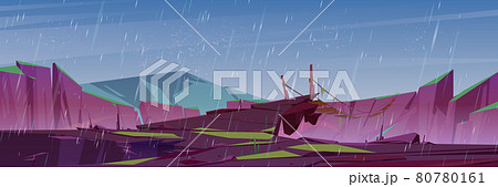 Rain in mountains with suspension bridge 80780161
