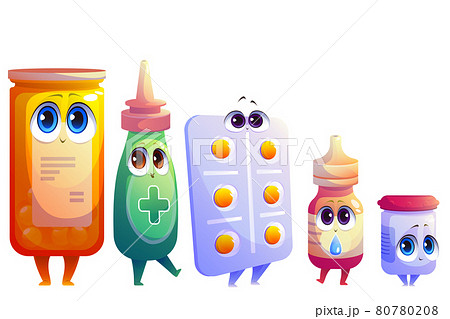 Cartoon pills, drugs, medicine cute characters set 80780208