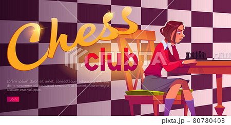 Chess club poster with girl playing chess Chess club poster with girl playing chess 80780403