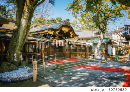 京都、護王神社の中門と招魂樹の根元の座立亥串 80780680