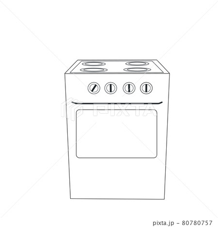 Electric oven and gas stove vector stock illustration. Black and white kitchen machine. A contour. Close-up of the doodle. Isolated on a white background. 80780757