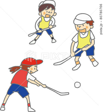 ホッケーをする小学生のイラスト素材