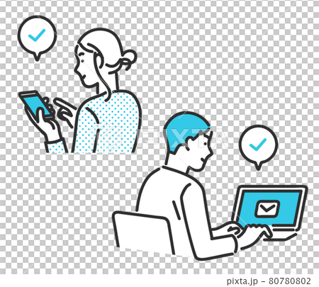採用の応募をする就職活動中の新卒男女のイメージイラスト素材 採用の応募をする就職活動中の新卒男女のイメージイラスト素材 80780802
