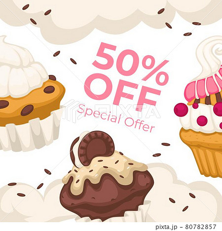 Special offer in bakery shop, 50 percents off Special offer in bakery shop, 50 percents off 80782857