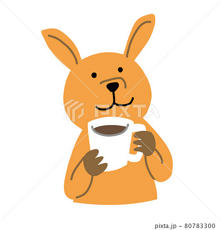 コーヒーを飲むカンガルーの可愛いベクター画像イラストのイラスト素材