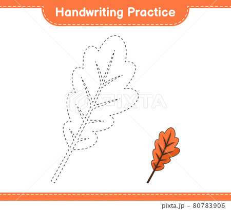 Handwriting practice. Tracing lines of Oak Leaf. Educational children game, printable worksheet, vector illustration Handwriting practice. Tracing lines of Oak Leaf. Educational children game, printable worksheet, vector illustration 80783906
