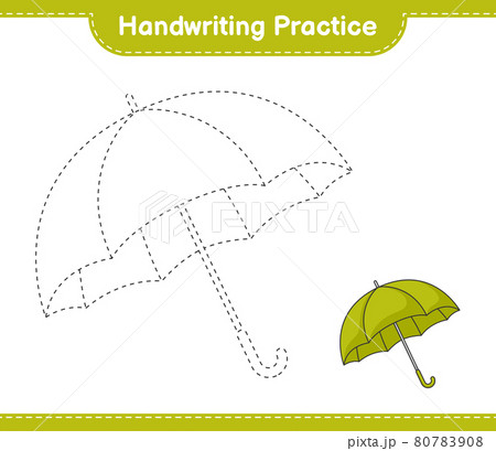 Handwriting practice. Tracing lines of Umbrella. Educational children game, printable worksheet, vector illustration Handwriting practice. Tracing lines of Umbrella. Educational children game, printable worksheet, vector illustration 80783908