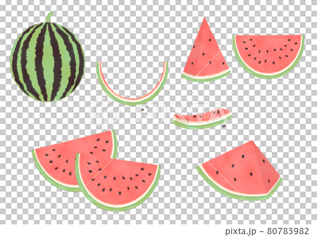 いろいろカットされたスイカのイラスト素材 8079
