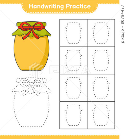 Handwriting practice. Tracing lines of Jam. Educational children game, printable worksheet, vector illustration Handwriting practice. Tracing lines of Jam. Educational children game, printable worksheet, vector illustration 80784437