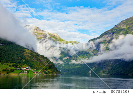 Cloudy morning at Geirangerfjord in Norway 80785103
