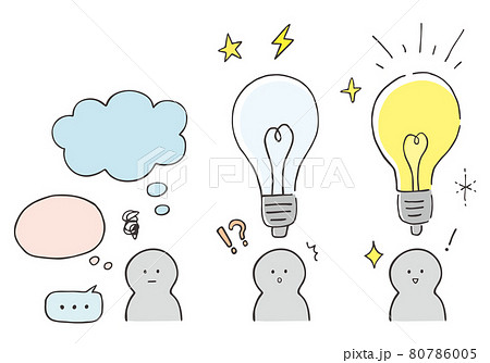 電球とひらめきのイラスト 手描き カラー のイラスト素材