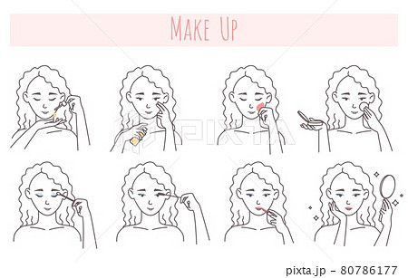 Face makeup application steps, vector illustration. Facial skin care routine, beauty procedure 80786177