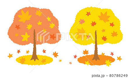 2本の秋の紅葉の木のイラスト素材