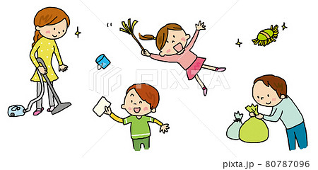 掃除をする家族 80787096