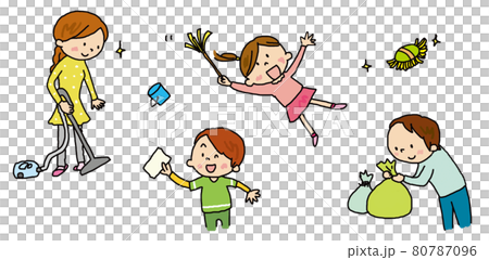 掃除をする家族 80787096