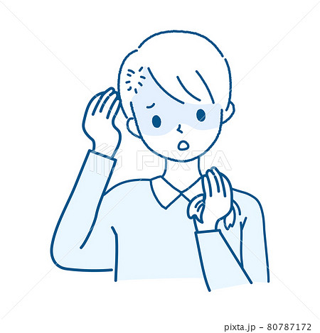 抜け毛に驚く男性のイラスト・コロナ後遺症・円形脱毛症 抜け毛に驚く男性のイラスト・コロナ後遺症・円形脱毛症 80787172