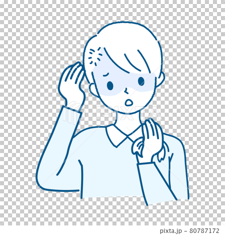 抜け毛に驚く男性のイラスト・コロナ後遺症・円形脱毛症 抜け毛に驚く男性のイラスト・コロナ後遺症・円形脱毛症 80787172