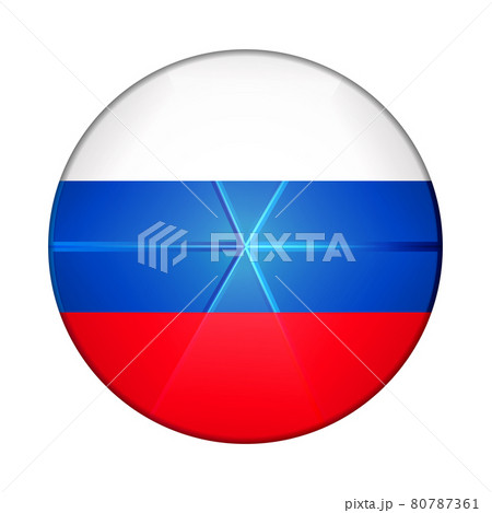 Glass light ball with flag of Russia. Round sphere, template icon. Russian national symbol. Glossy realistic ball, 3D abstract vector illustration highlighted on a white background. Big bubble 80787361