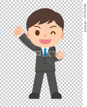 ガッツポーズで喜ぶ会社員男性 ガッツポーズで喜ぶ会社員男性 80791096