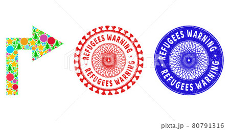 Refugees Warning Scratched Seal Stamps and Turn Right Collage of Christmas Symbols Refugees Warning Scratched Seal Stamps and Turn Right Collage of Christmas Symbols 80791316