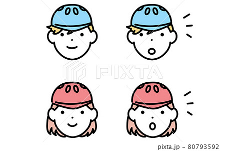 スケートボーダー、男の子と女の子の表情アイコン、笑顔とはっとした顔 80793592