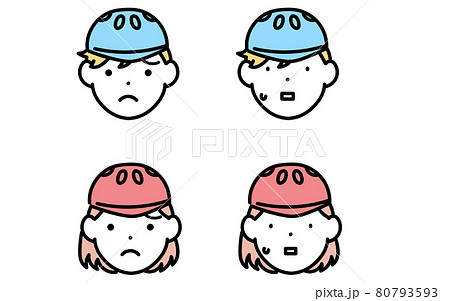 スケートボーダー、男の子と女の子の表情アイコン、困り顔と困惑顔 スケートボーダー、男の子と女の子の表情アイコン、困り顔と困惑顔 80793593