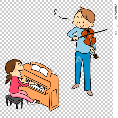 ピアノとバイオリンで演奏する男女のイラスト素材 [80796662] - PIXTA
