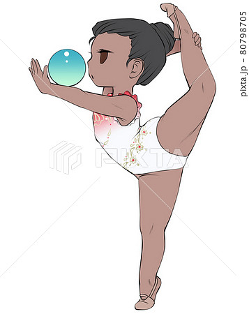 真剣な表情でボールの演技をする黒人系の女子新体操選手のイラスト素材