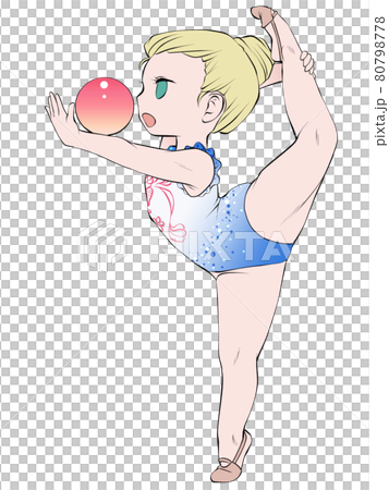 Caucasian female rhythmic gymnast who acts as a ball with a radiant look 80798778