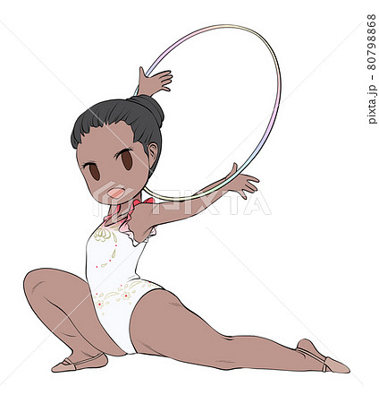晴れやかな表情でフープの演技をする黒人系の女子新体操選手 80798868