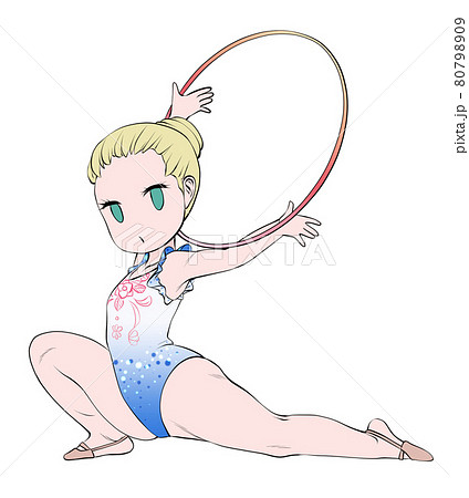 真剣な表情でフープの演技をする白人系の女子新体操選手 真剣な表情でフープの演技をする白人系の女子新体操選手 80798909