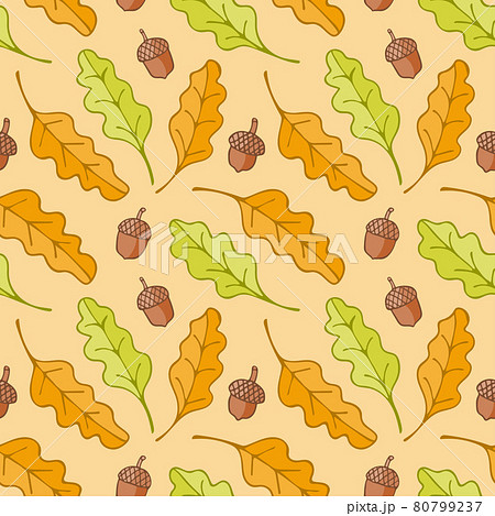 Oak leave and seed seamless pattern vector autumn seasonal background Oak leave and seed seamless pattern vector autumn seasonal background 80799237