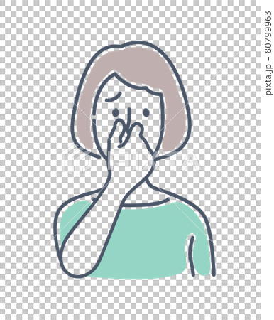 ニオイに鼻をつまむ女性 アイコン 正面 上半身 80799963