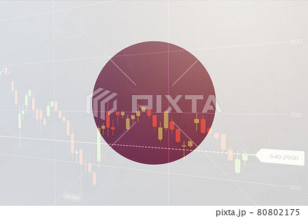 Virtual financial graph on flag of Germany. Forex and investment concept. Multiexposure. Graph falling down over Germany flag. Crisis concept 80802175