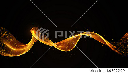Gold color wave on black background Abstract stream of wavy lines with gold glitter particles Gold wave flow 80802209