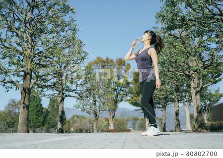 運動中に水分補給する女性 運動中に水分補給する女性 80802700