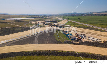 Aerial view on the new road construction site Aerial view on the new road construction site 80803052