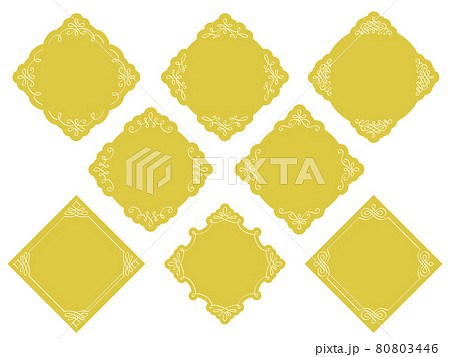 カリグラフィーの飾り付き金の菱形フレームセットのイラスト素材 カリグラフィーの飾り付き金の菱形フレームセットのイラスト素材