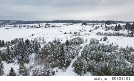 Aerial landscape, area of Veliky Ustyug is a town in Vologda Oblast, Russia 80803501