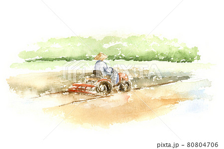 農作業の水彩画　代掻き 80804706