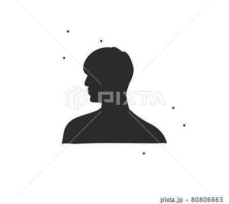 Hand drawn vector abstract stock flat graphic illustration with logo element,bohemian art icon silhouette of beauty male face in simple style for branding,isolated on white background. 80806663