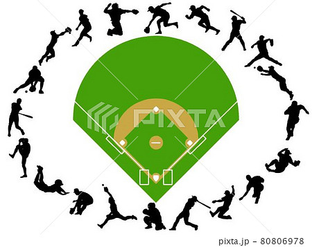 野球選手シルエットと野球球場 野球選手シルエットと野球球場 80806978