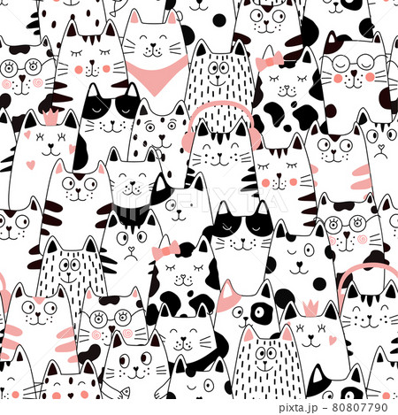 Seamless pattern with cats. Funny cartoon animal characters. Seamless pattern with cats. Funny cartoon animal characters. 80807790